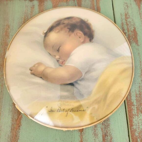 Vintage 50s Bessie Pease Gutmann In Port of Dreams Round Baby Print Convex Glass - Picture 1 of 8
